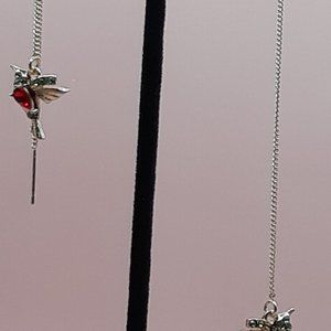 Gold tone Red and Green stones Hummingbird Earrings